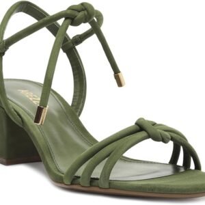 Arezzo Women's Camila Lace Up Strappy Block Heel Sandal, Deep Moss, Size 9